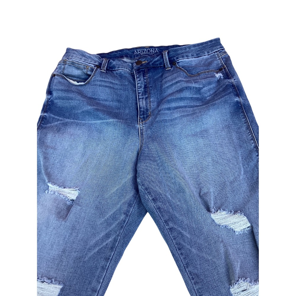 Arizona Jean Co Mid Rise Straight Leg Distressed Ripped Jeans Blue - Picture 2 of 8